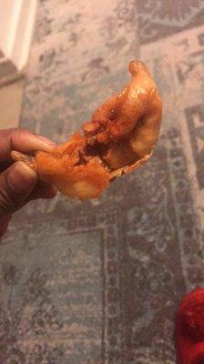 This is supposed to be a piece of fried shrimp from the sweet and sour shrimp this is awful