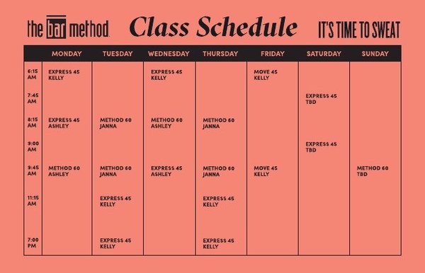 Fall Schedule starting September 27