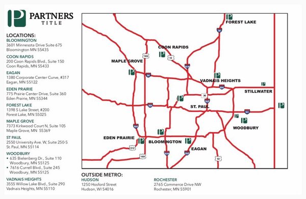 Partners Title offers 12 convenient closing locations.