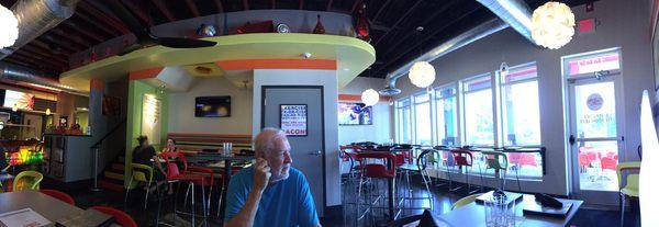 Panoramic view of the inside (there's an upstairs as well) and my cute pops.