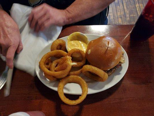 Coyote burger! And homemade onion rings!! Yummy