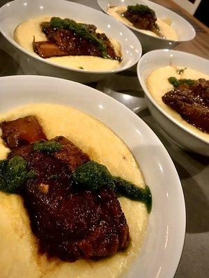 Braised short ribs and polenta with salsa verde