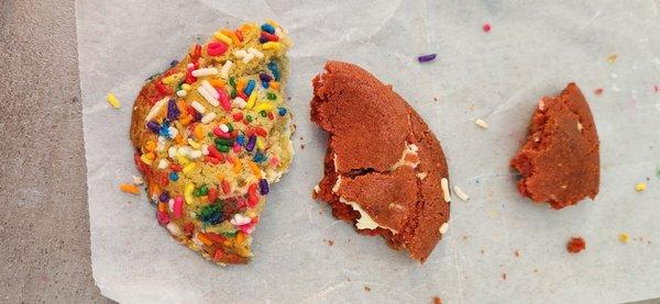 birthday cake and red velvet cookies