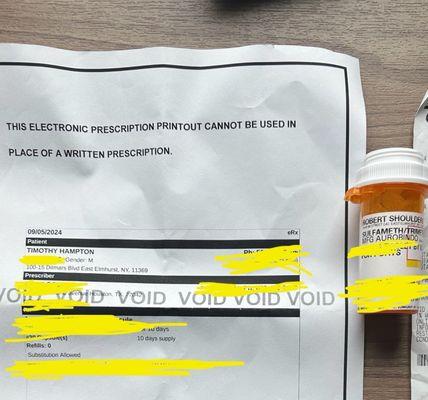 Two different patients. Wrong prescription given. Very bad. Very dangerous!!