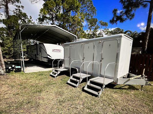 Large 3 stall beautiful portable restroom with AC & hot cold running water