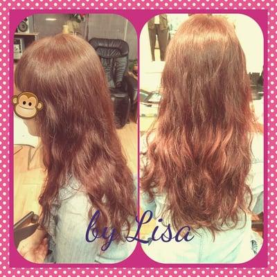 Orange brown color & big wave perm