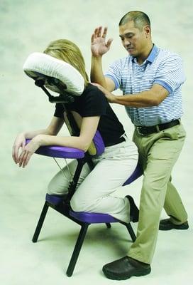 The Amma Station features a structured acupressure sequence.  This is the Chair Form.