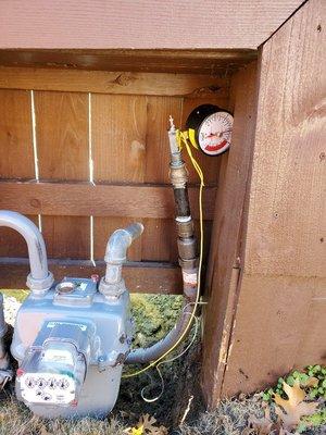 New gas line service install. Pressure test