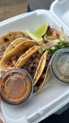 Fajitas, steak, pastor and tripe tacos