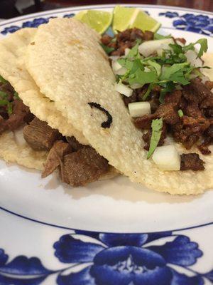 Lengua and carne asada taco with FRESHLY made corn/flour tortilla