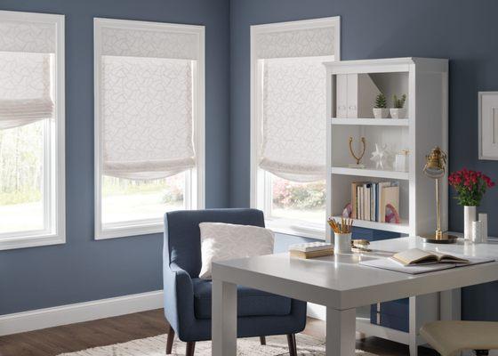 The classic Roman Shade offers style to any workspace.