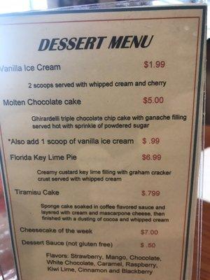 Dessert Menu