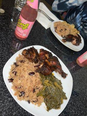 Jamaican Jerk Chicken, Collard Greens, Rice and Peas