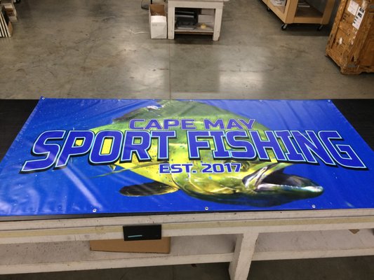 Custom 4'x8' 13oz vinyl banner for Cape May Sport Fishing