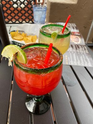 Strawberry margarita and cucumber margarita