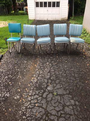 Chairs before armandos. Cracking pleats from the last time they were reupholstered in the 90s.