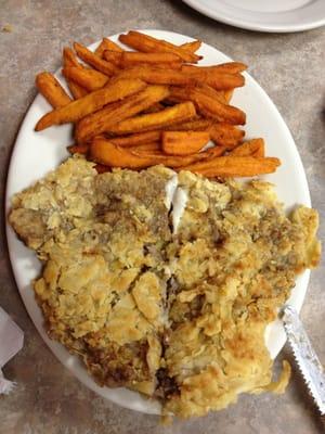 Half order chicken fried steak with sweet potato fries