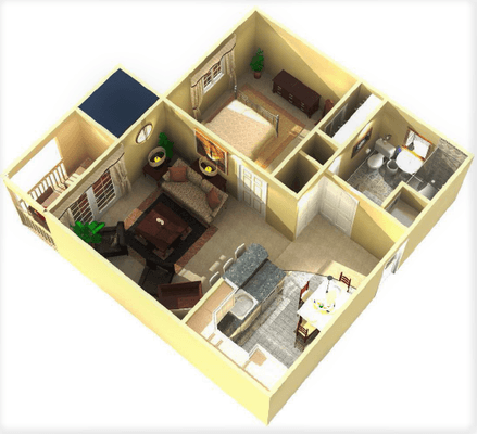 One Bedroom Floor Plan: from 600 square feet