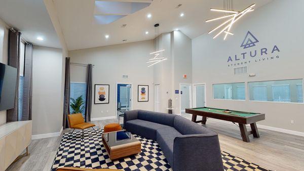 Upgraded clubhouse with modern amenities | Visit www.alturastudentliving.com to schedule a tour at Altura Student Living