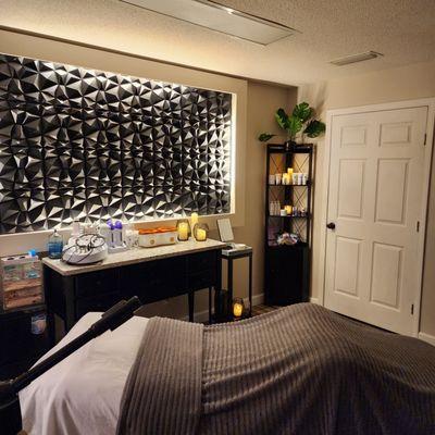 Treatment room for customized facials, body treatments, migraine relief, and waxing