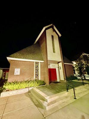 a newer church building where Sunday services are held