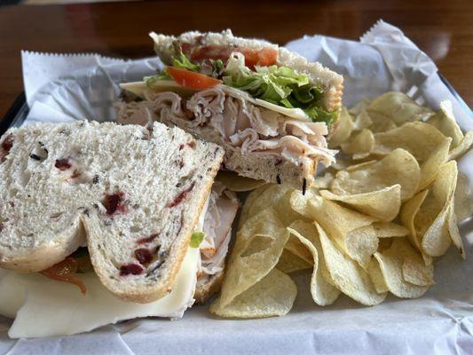 Turkey sandwich on cranberry bread