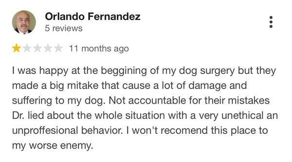 Bad review from others to prove goer horrific this hospital is. They need to be shot down not to hurt more animals.