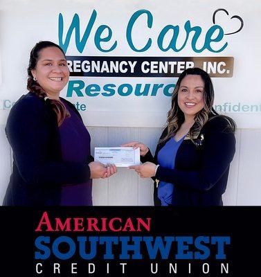 ASCU donates to the We Care Pregnancy Resource Center in Benson AZ