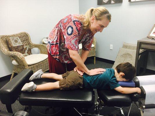 He loves getting adjusted. We see Dr.Angell weekly but he will still ask to see her on days we don't go.