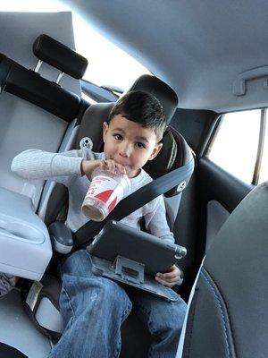 Ryatt with his choco-nana kid smoothie.