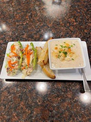 Chicken Salad Lettuce Wraps w/ Clam Chowder Soup