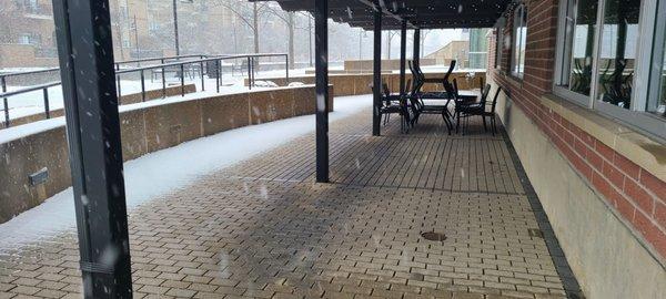 Large patio overlooking the canal