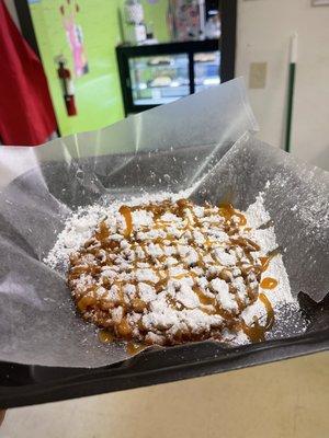 Small Funnel cake drizzled with caramel