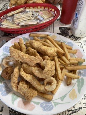 Catfish dinner with fries