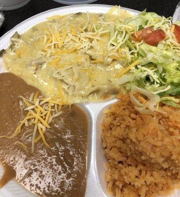 Green chile chicken enchiladas....Monday's special!