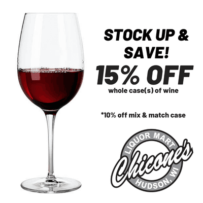 We offer up to 15% off for a case of wine, or hard liquor, and 10% off a half case of wine. Ask your cashier for more details.