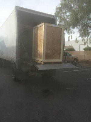 Our 26 foot box truck with liftgate unloading