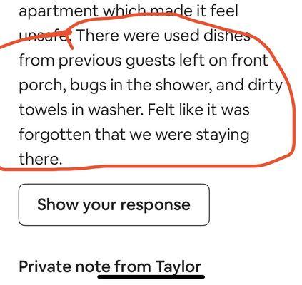 Negative review left on AirBNB after Maids Easy Clean turned over my property while I was on a family vacay.