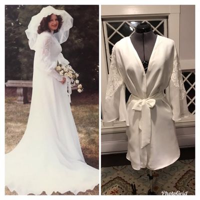 Bridal robe made from wedding gown on left