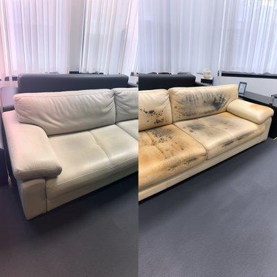 We've transformed this once stained and worn-out couch into an almost brand new one. Let us do the magic on your furniture too!