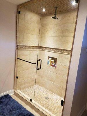 Inline Shower Frameless Oil Rubbed Bronze Hardware