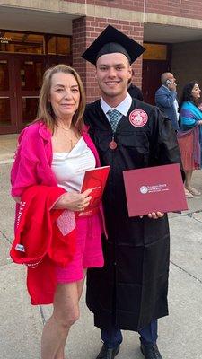 A dark pink outfit at my son's graduation