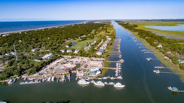 Aerial view of Isle of Palms Marina and surrounding area