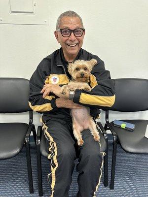 Patient with our service dog Chloe.