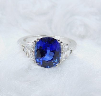 Platinum blue sapphire and diamond ring