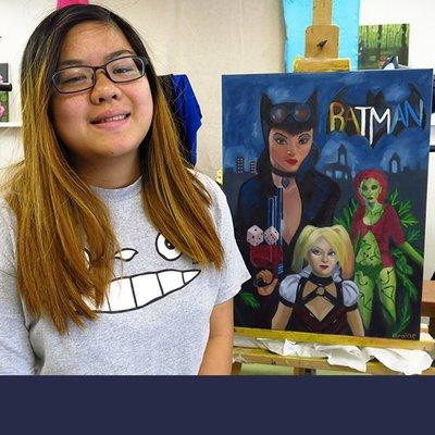 High school senior Caroline and her poster of the Batman villainesses.