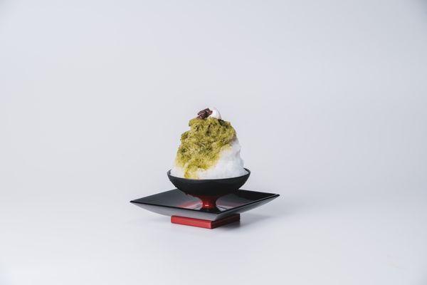 Kuramoto Shaved Ice, Matcha Syrup, Sweetened Milk, Whipped Cream, Meringue Cookie, Puff Pastry