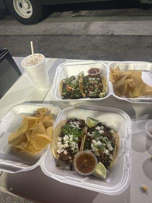 Al pastor tacos and asada tacos