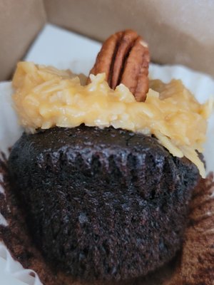 Closeup of one of the German Chocolate cupcakes 4.10.22