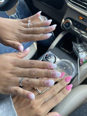 For these "french tips" they charged $65 and for those pink "coffin" they charged $50